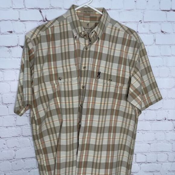 Vtg Browning Shooting Shirt Mens M Medium Green Button Down Short Sleeve Hunting - Picture 6 of 9